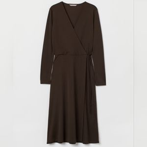 H&M Jersey Midi Long Sleeve Dress (Dark Green/Olive)